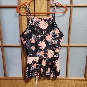MARINA Vida  Black and Orange Floral Swim Suit Top Size Large